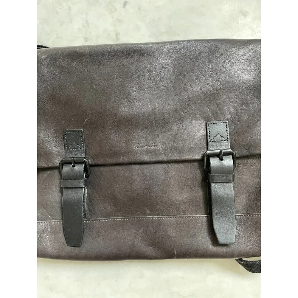 Kenneth Cole Dark Brown Leather Laptop Bag Satchel Briefcase